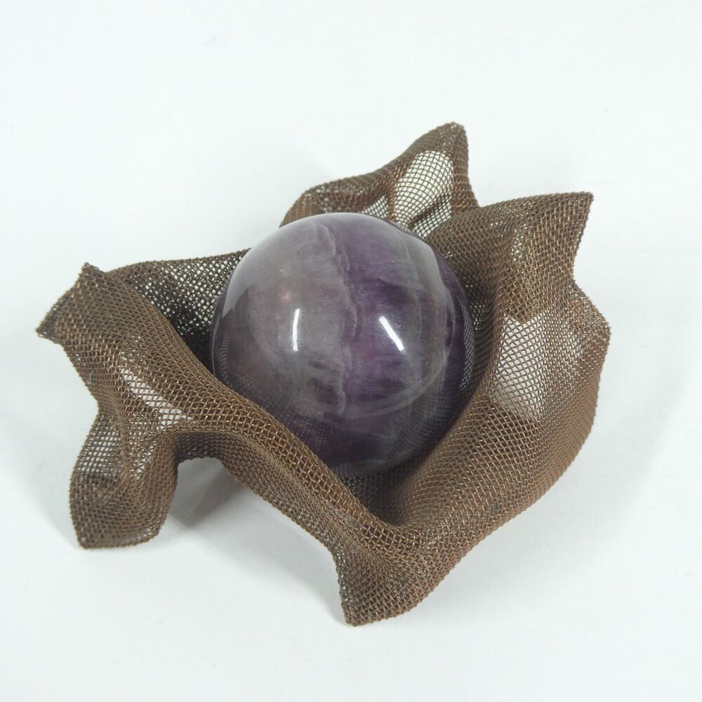 Amethyst Crystal Purple Stone Sphere 55mm Polished w/Metal Mesh Stand